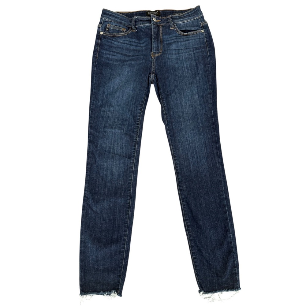 Judy Blue Skinny Fit Jeans Dark Wash Raw Fray Hem Womens 7/28 Comfort Western - Picture 10 of 10